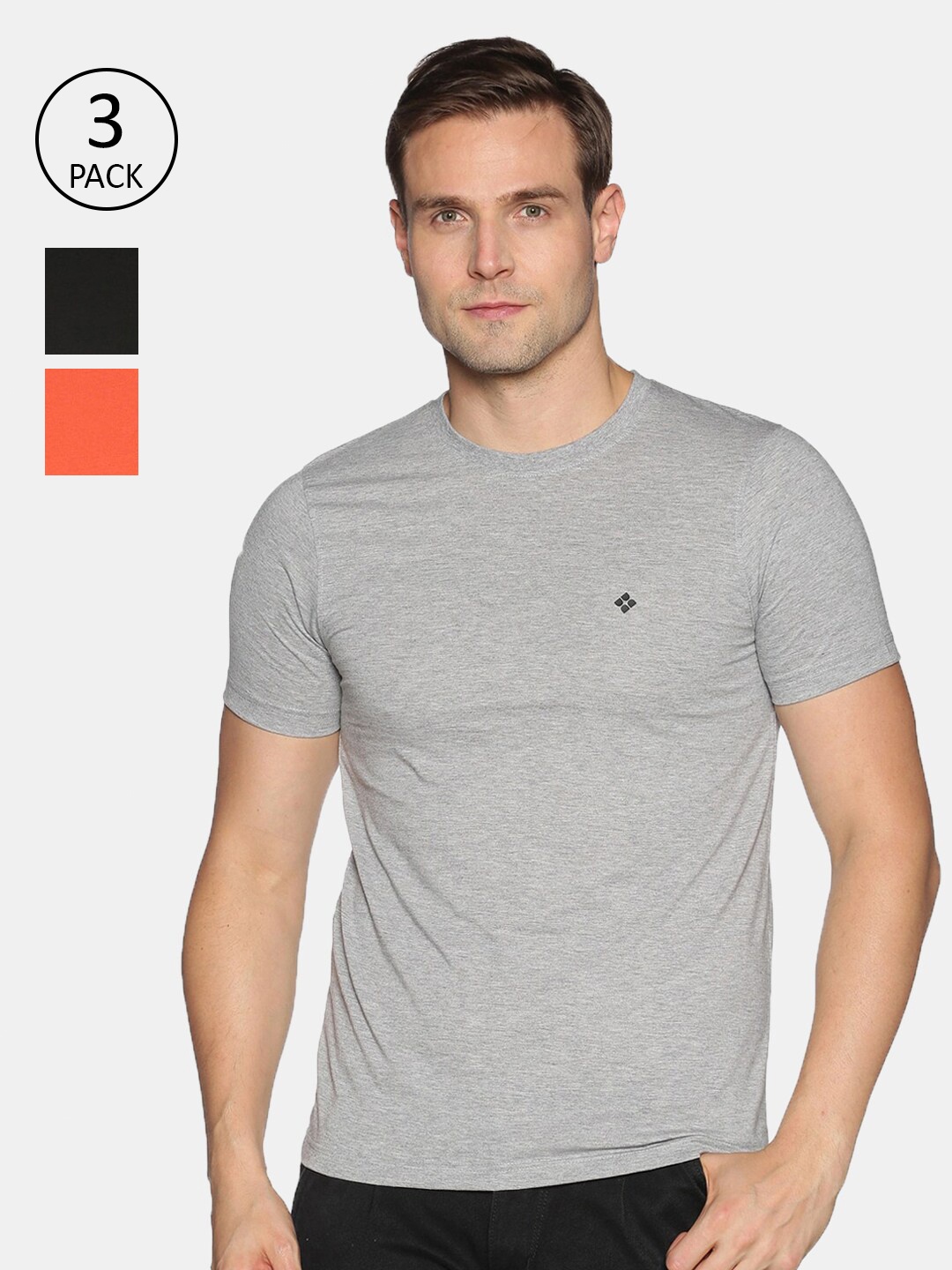 

Dollar Men Pack of 3 Grey & Coral Cotton T-shirt
