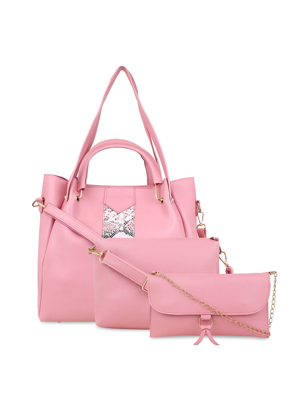 

LEGAL BRIBE Pink Pack of 3 Oversized Structured Shoulder Bag & Purse Clutch