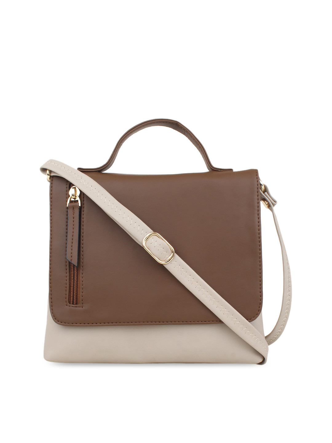 

LEGAL BRIBE Brown Colourblocked PU Structured Sling Bag