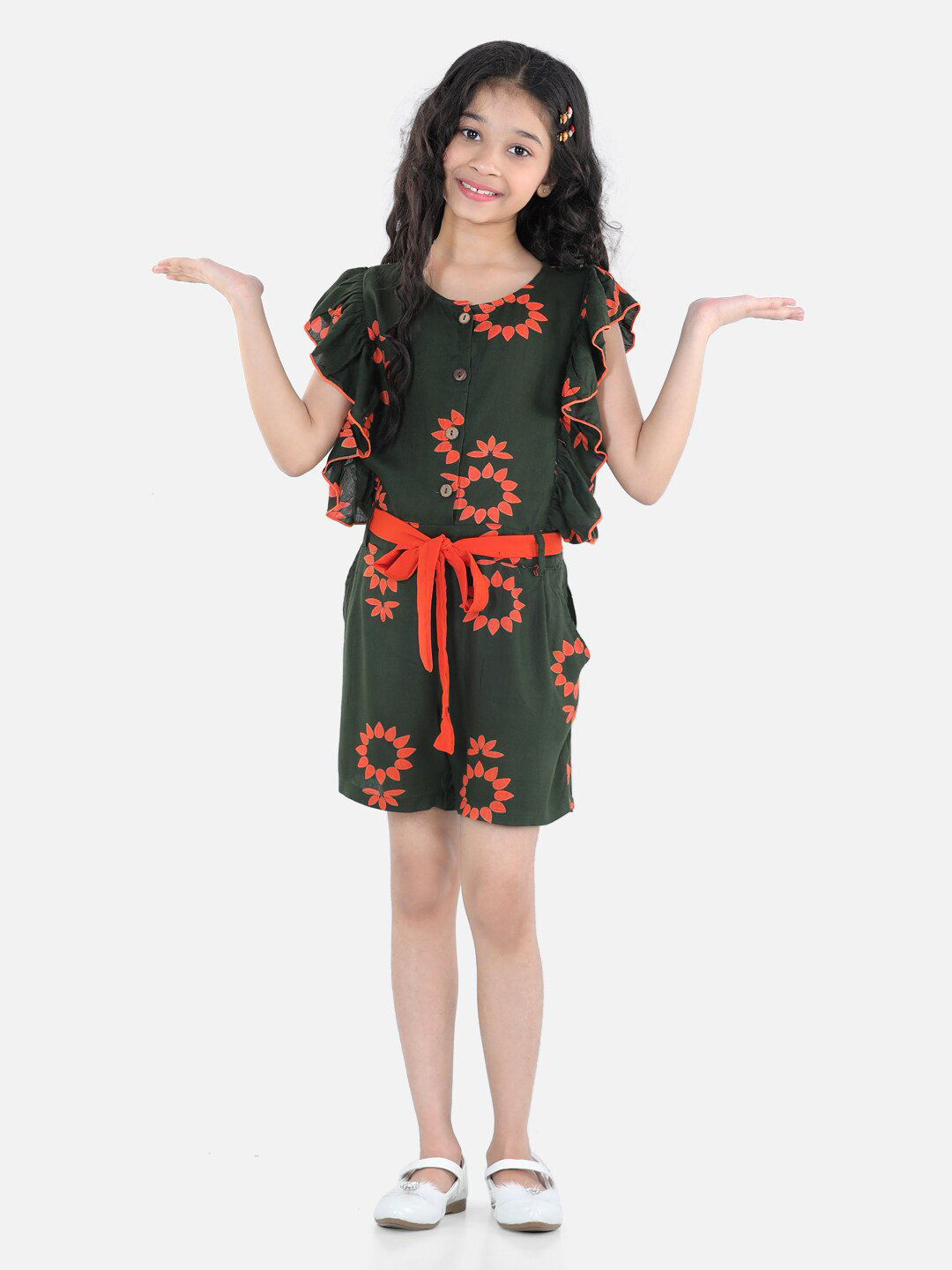 

Cutiekins Girls Green & Red Printed with Ruffles Playsuit
