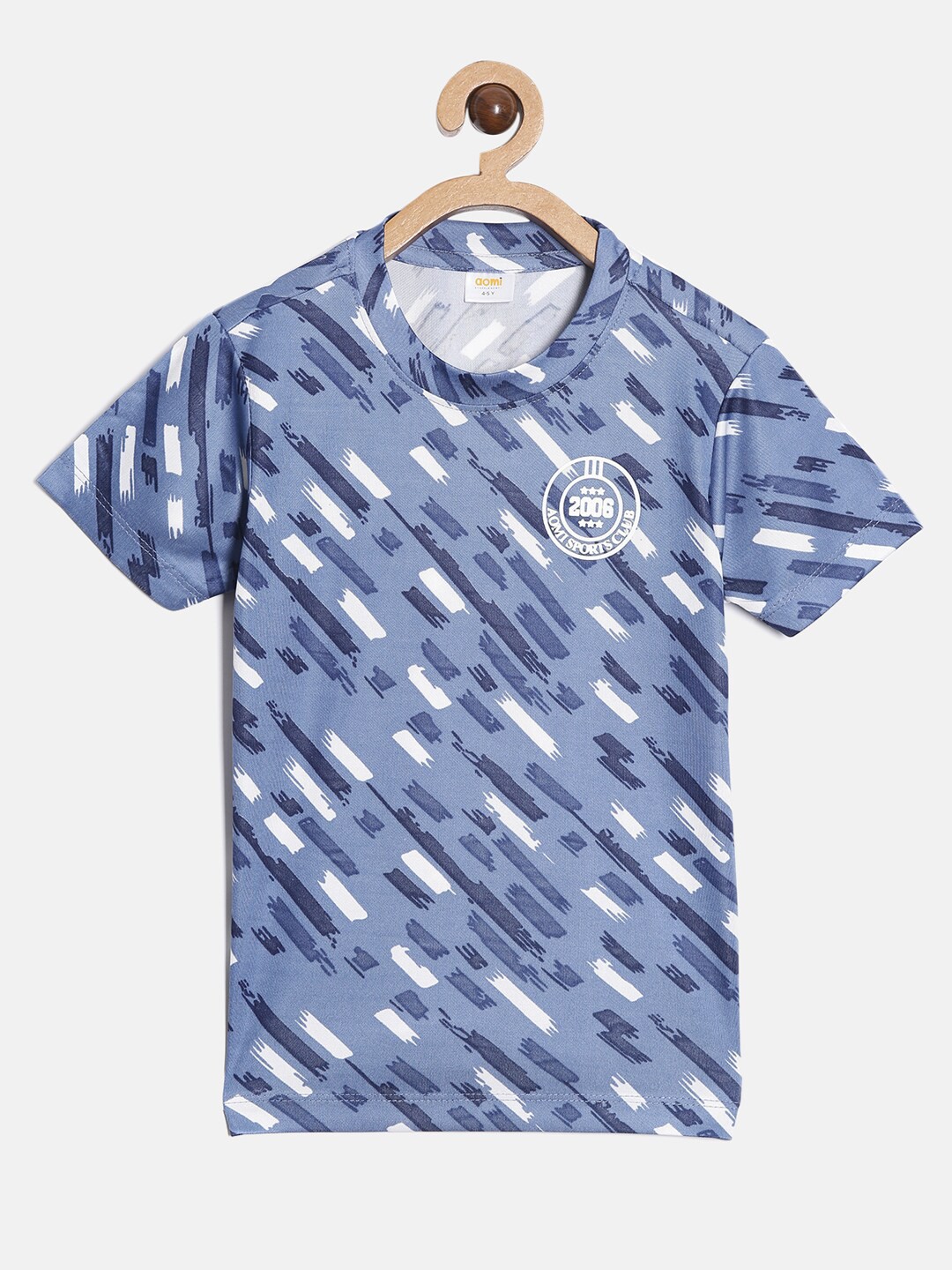 

Aomi Boys Blue & White Geometric Printed Dri-FIT T-shirt