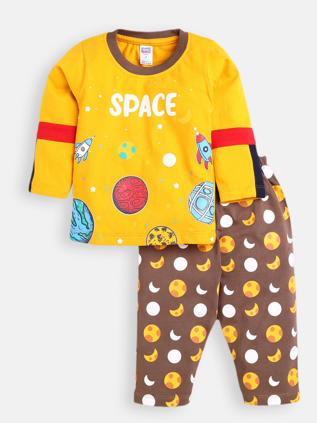 

Nottie Planet Boys Mustard & Brown Printed T-shirt with Trousers