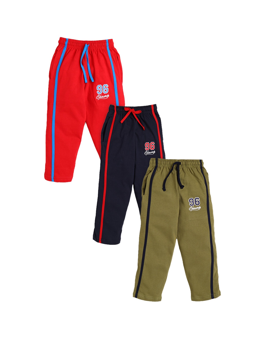 

Nottie Planet Men Red & Navy Blue Pack Of 3 Cotton Solid Track Pants