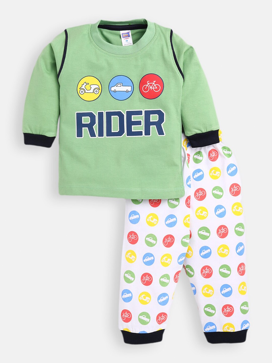 

Nottie Planet Boys Green & White Pure Cotton Printed T shirt with Joggers Co-Ords