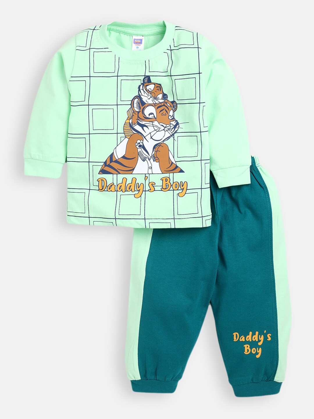 

Nottie Planet Boys Green Printed T-shirt with Trousers