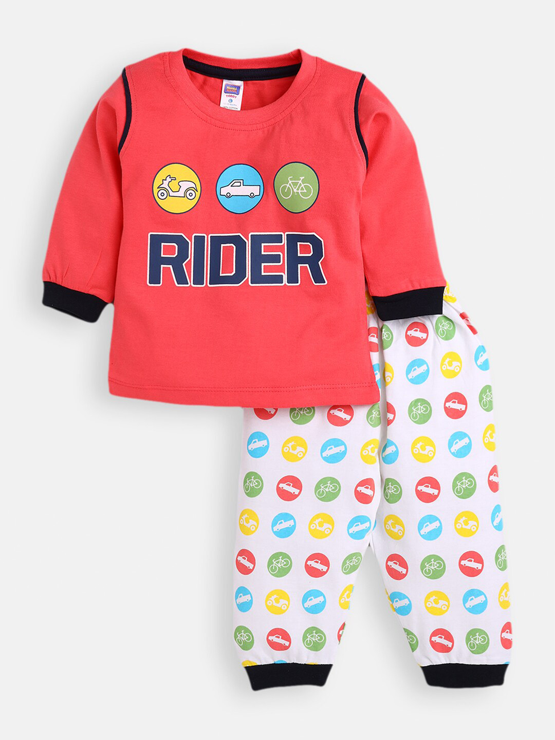

Nottie Planet Boys Red & White Printed Pure Cotton Co-Ord Set