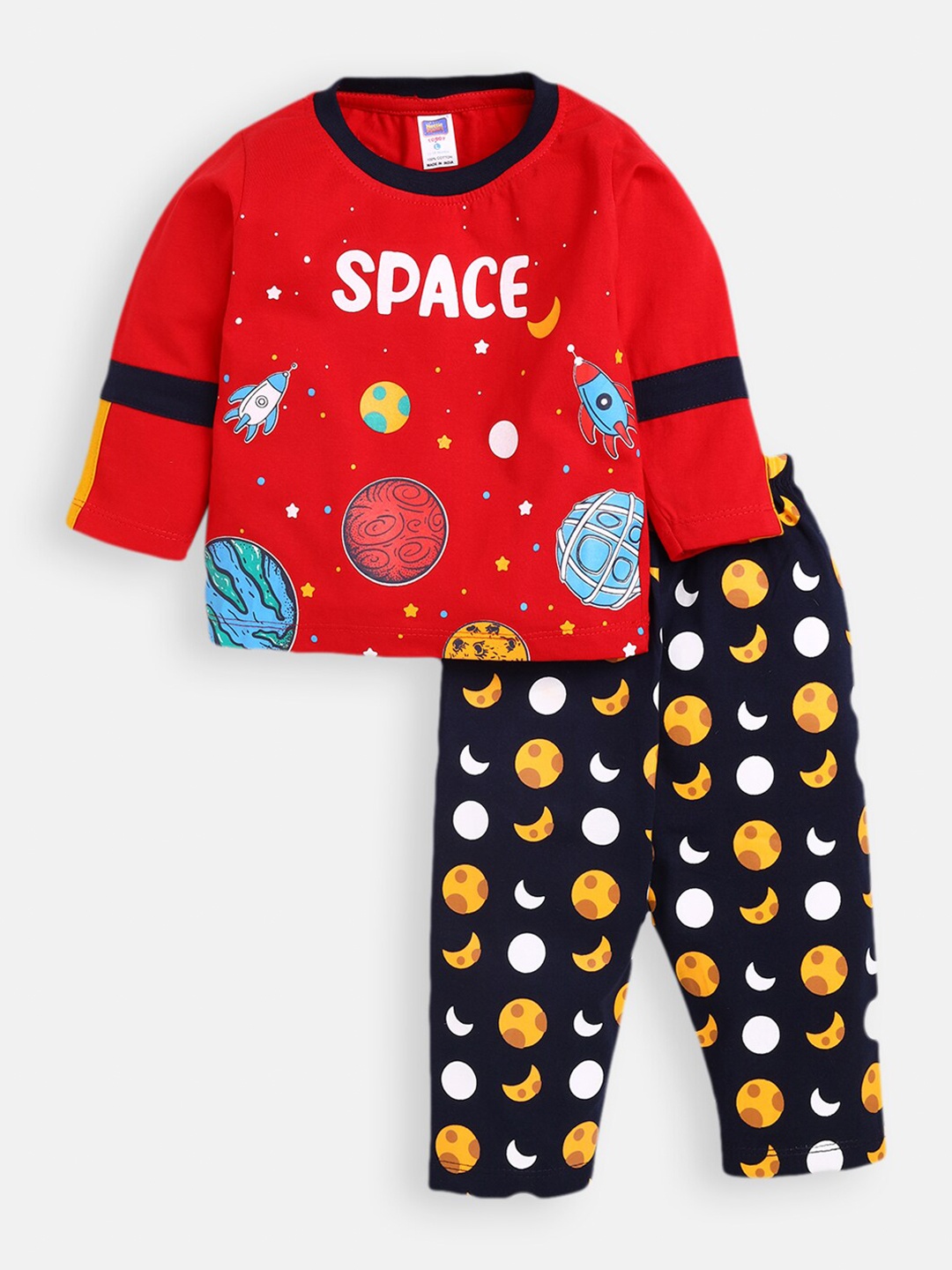 

Nottie Planet Boys Red & Black Space Printed Cotton Clothing Set