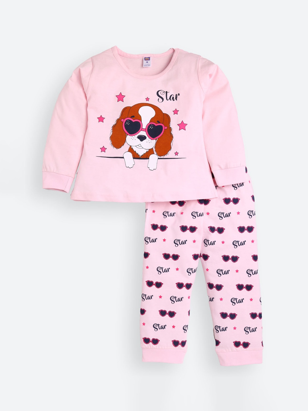 

Nottie Planet Girls Baby Pink Printed Night suit
