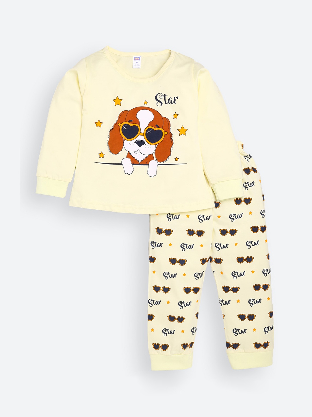 

Nottie Planet Girls Yellow & Brown Cotton Printed Night suit