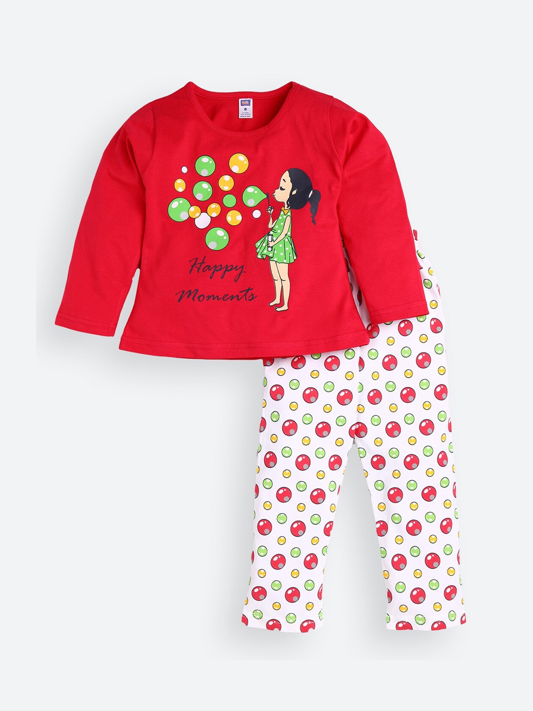

Nottie Planet Girls Red & White Printed Night suit