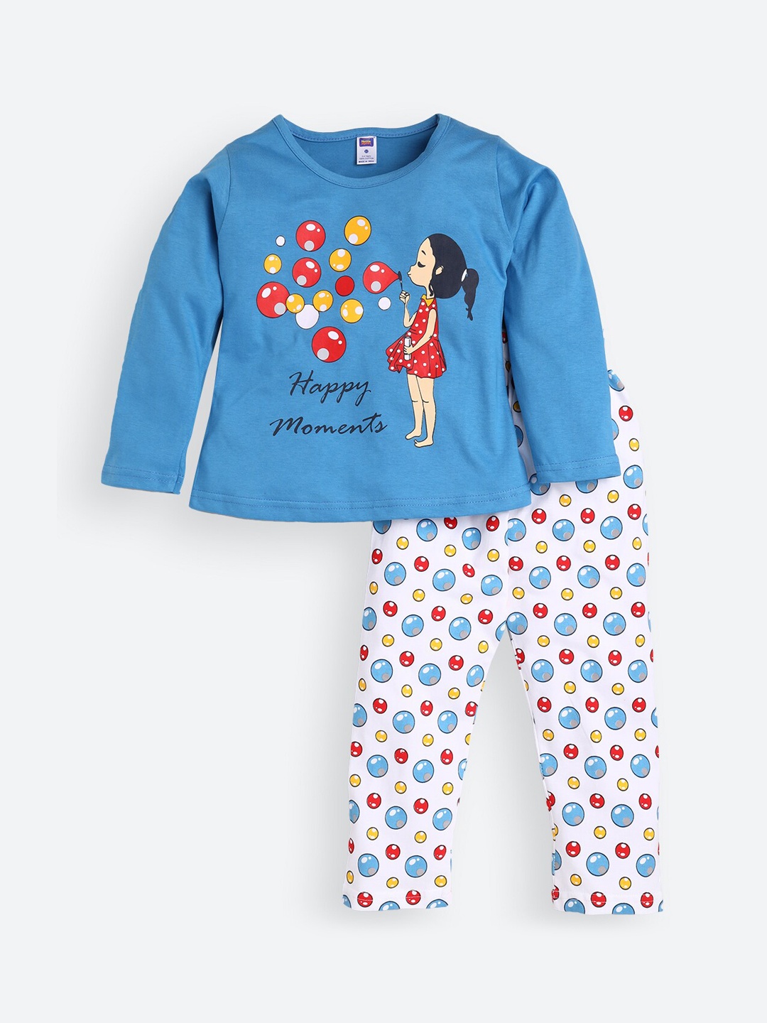

Nottie Planet Girls Navy Blue & White Printed Night suit
