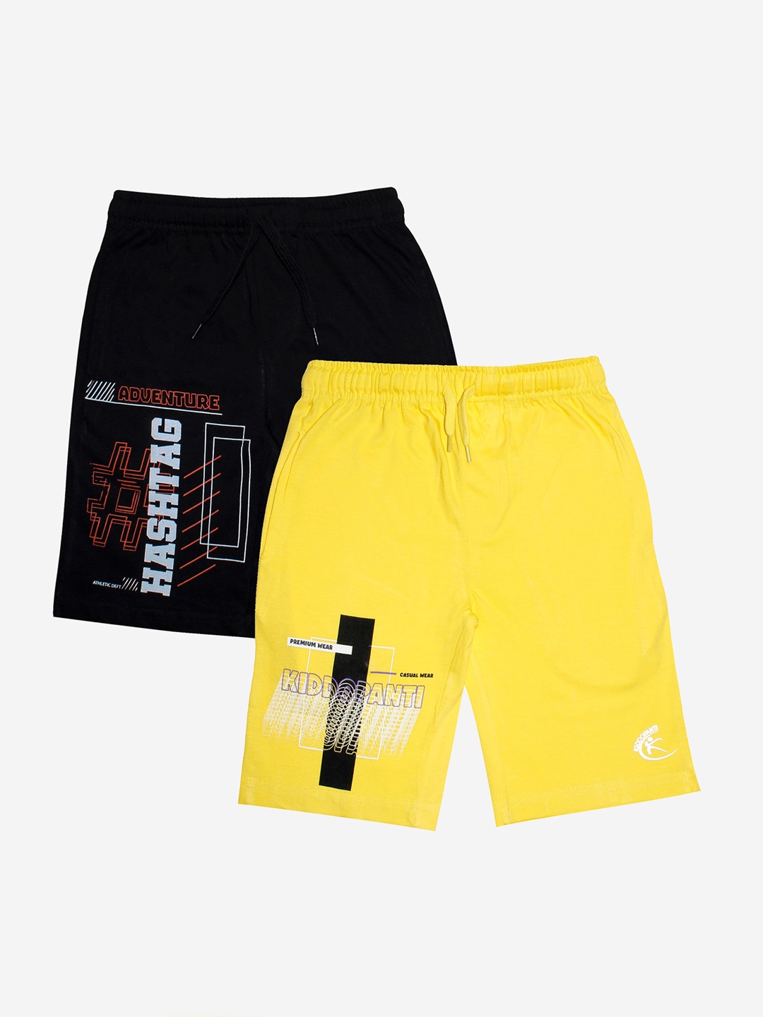

KiddoPanti Boys Pck Of 2 Black & Yellow Printed Sports Shorts