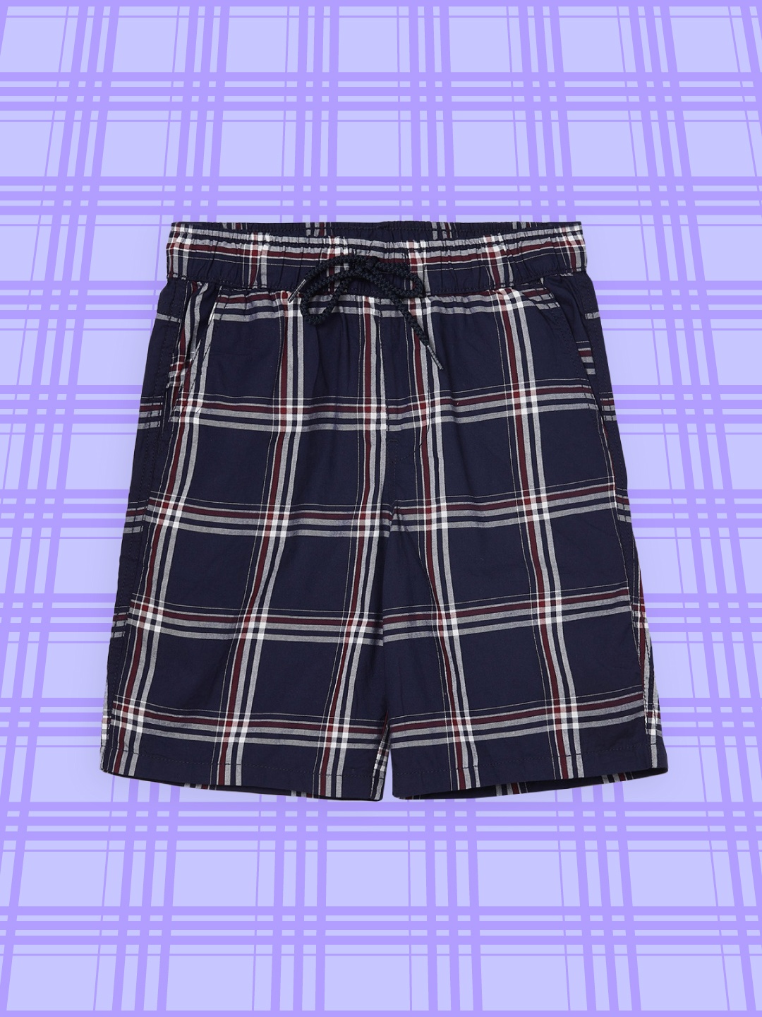 

max Boys Navy Blue Checked Pure Cotton Shorts