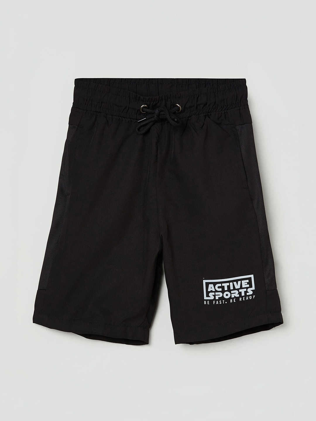 

max Boys Black Typography Printed Cotton Sports Shorts