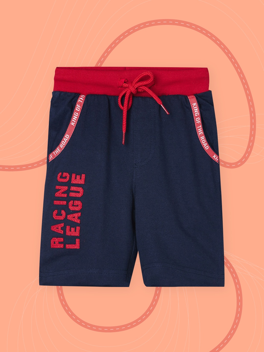 max Boys Navy Blue Typography Printed Cotton Shorts