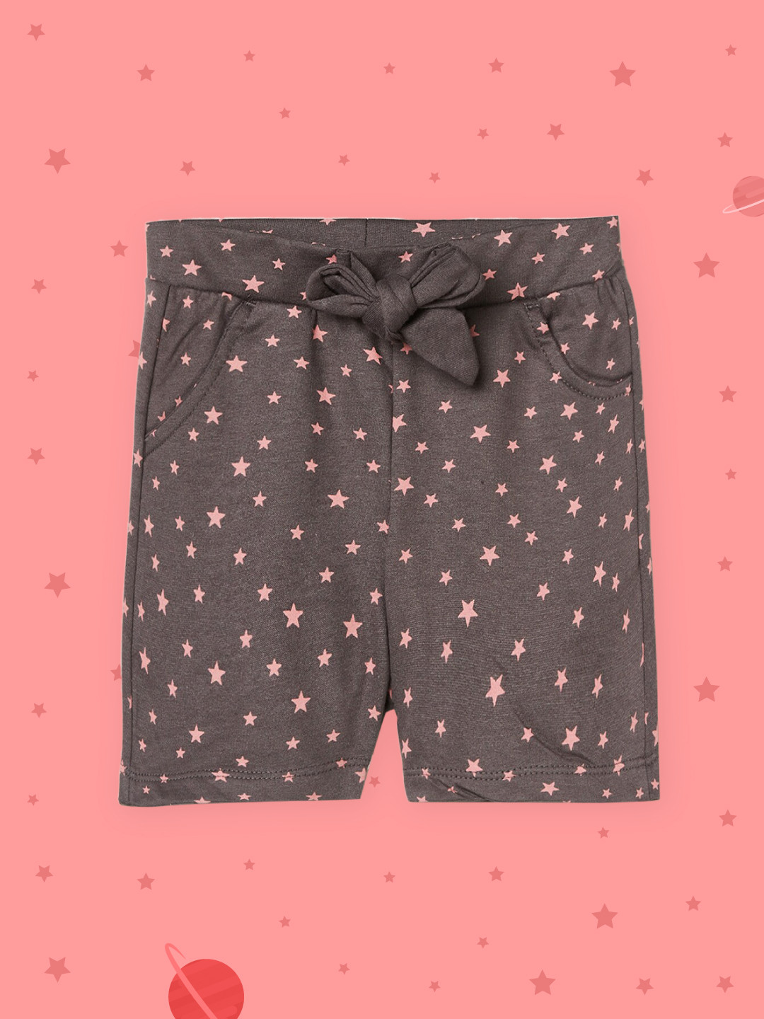 

max Girls Black Printed Cotton Shorts