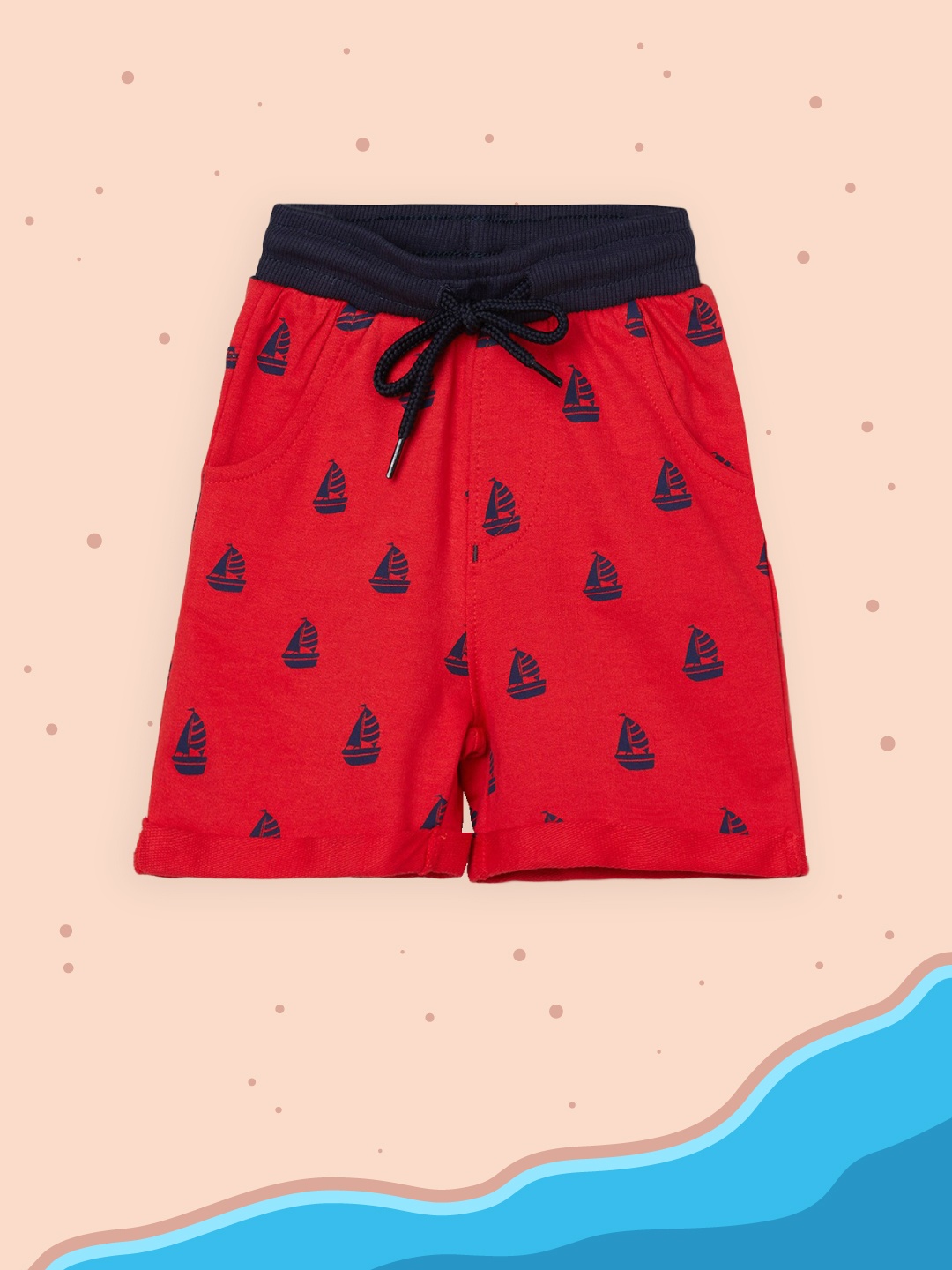 

max Boys Red Conversational Printed Cotton Shorts