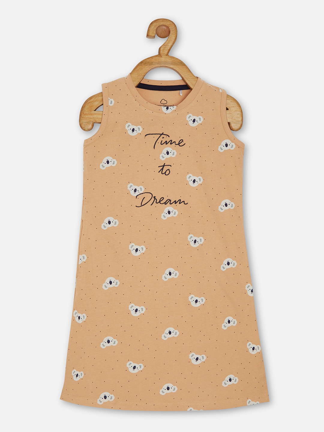 

Sweet Dreams Girls Beige Printed Nightdress