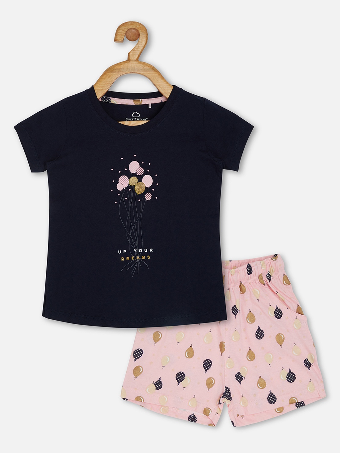 

Sweet Dreams Girls Night Navy Blue & Beige Night suit
