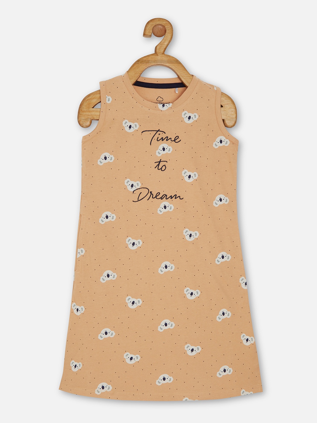 

Sweet Dreams Girls Beige Printed Nightdress