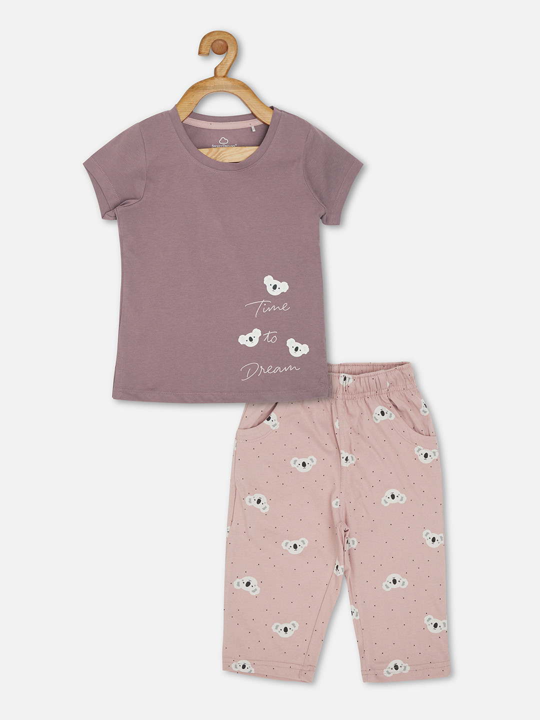 

Sweet Dreams Girls Purple & Beige Printed Night Suit