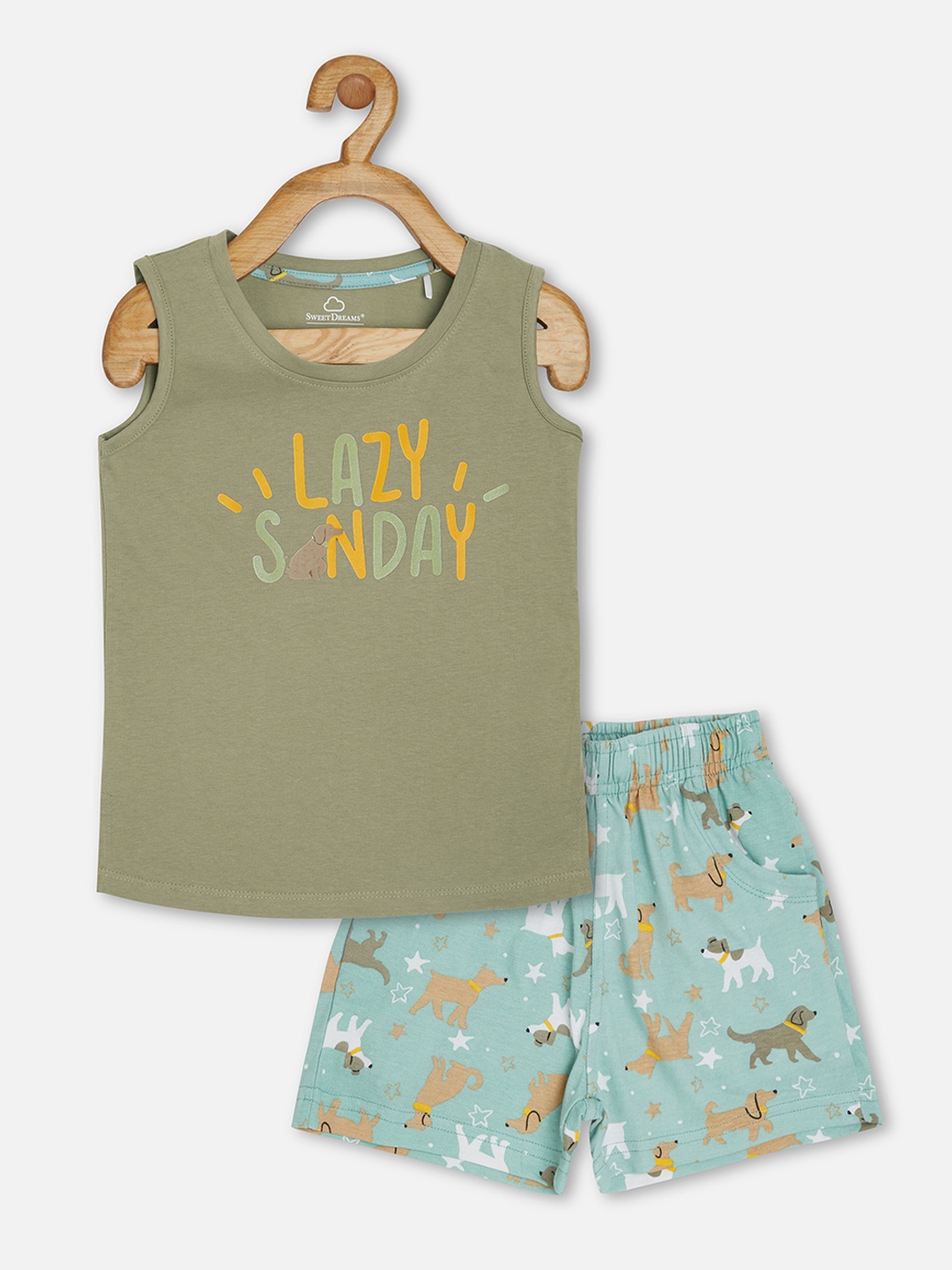 

Sweet Dreams Girls Dried Herb Green Night suit