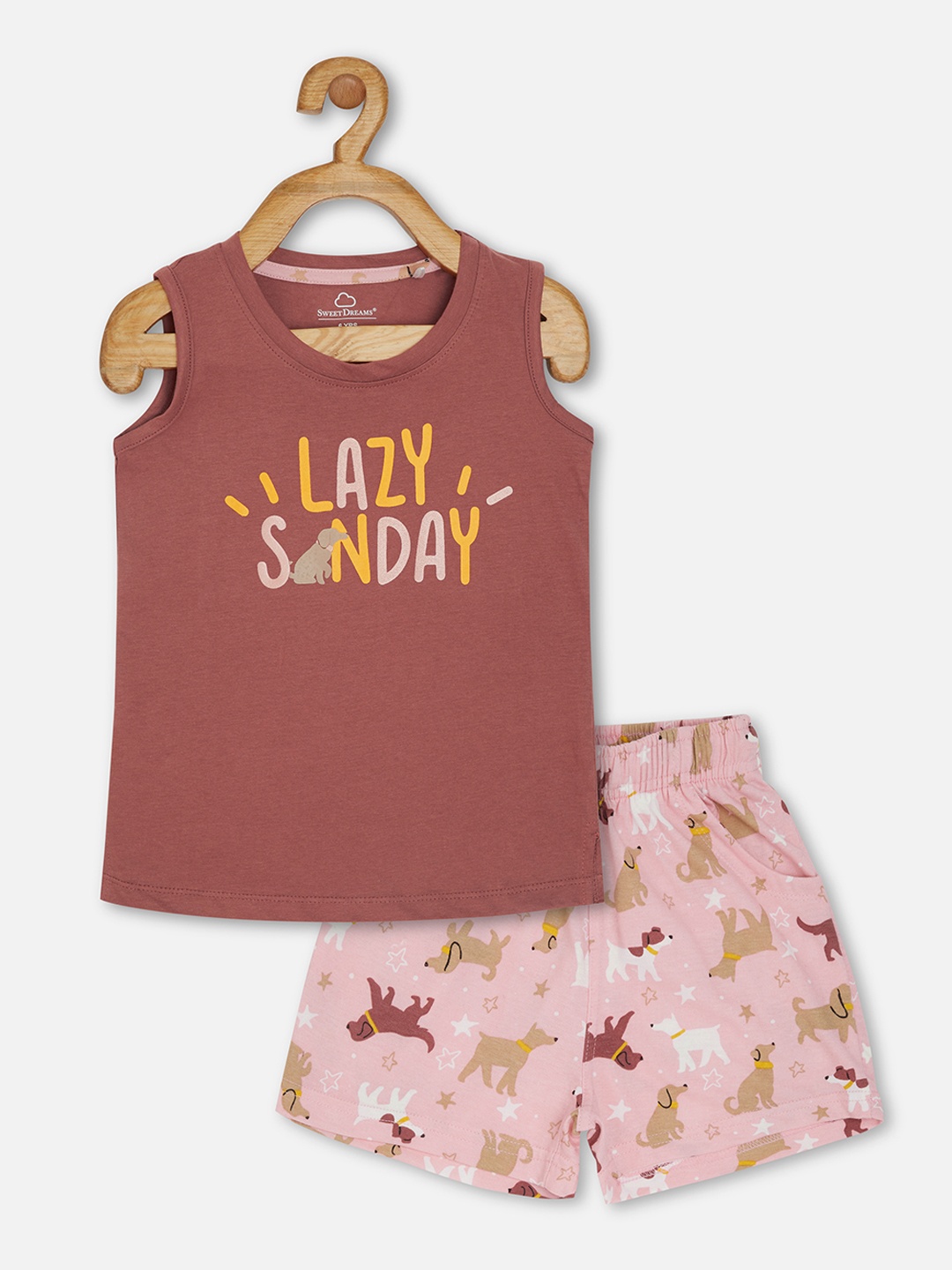 

Sweet Dreams Girls Mauve & Pink Printed Night Suit