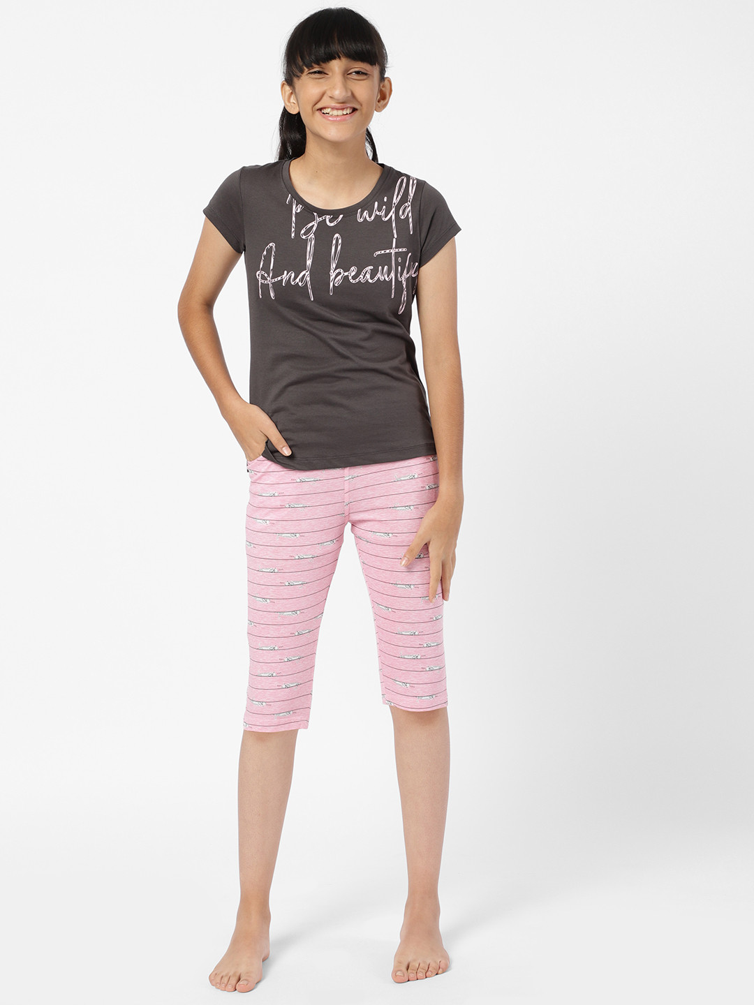 

Sweet Dreams Girls Grey & Pink Night suit