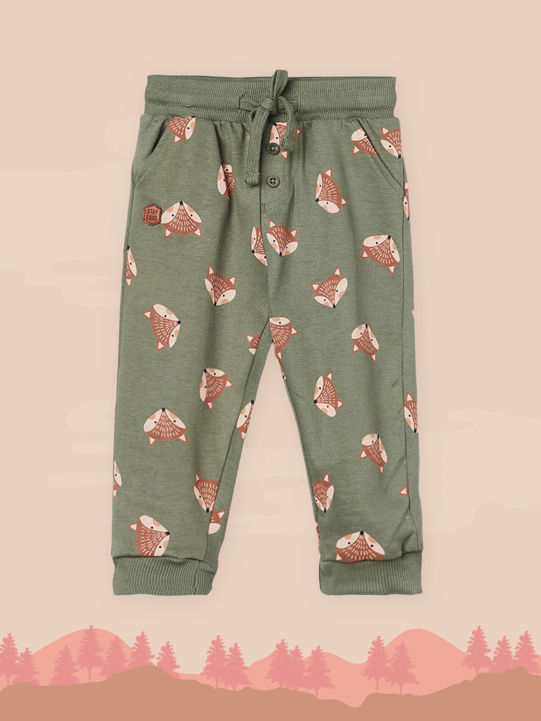 

max Boys Olive & Brown Cartoon Characters Printed Cotton Joggers