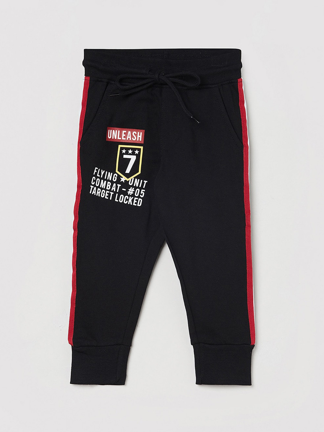 

max Boys Black & Red Typography Cotton Joggers