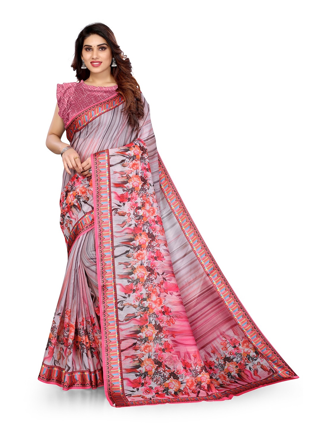 

KALINI Purple & Grey Floral Printed Bagh Saree