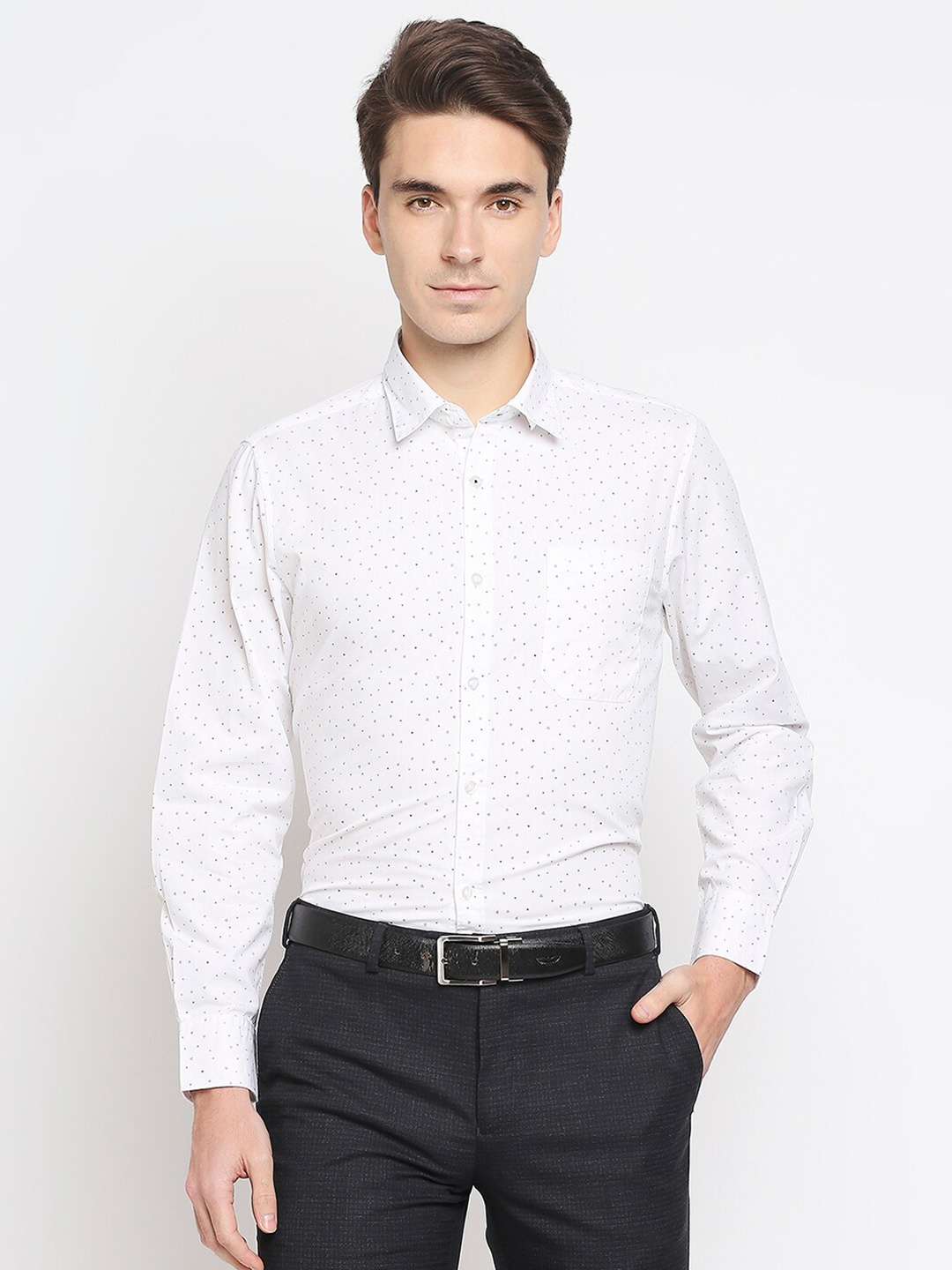 

Solemio Men White Printed Formal Shirt