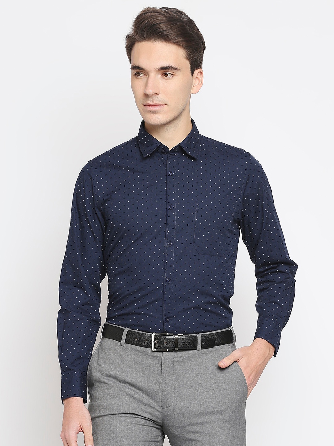 

Solemio Men Navy Blue Printed Formal Shirt