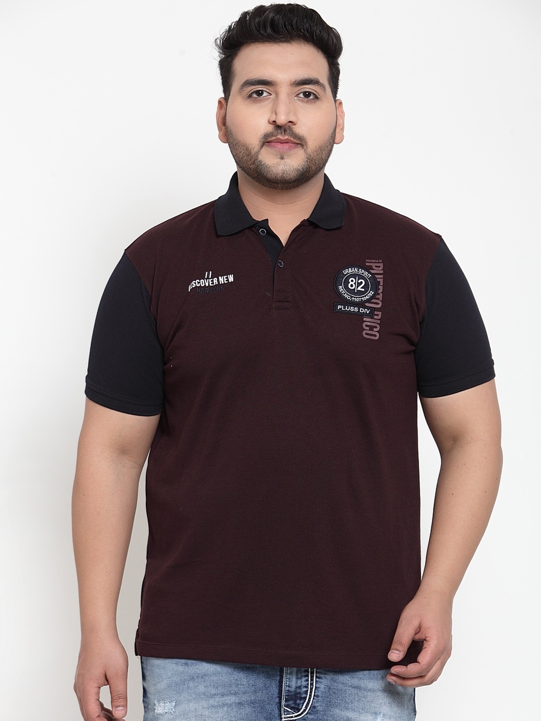 

plusS Men Maroon Polo Collar Plus Size T-shirt