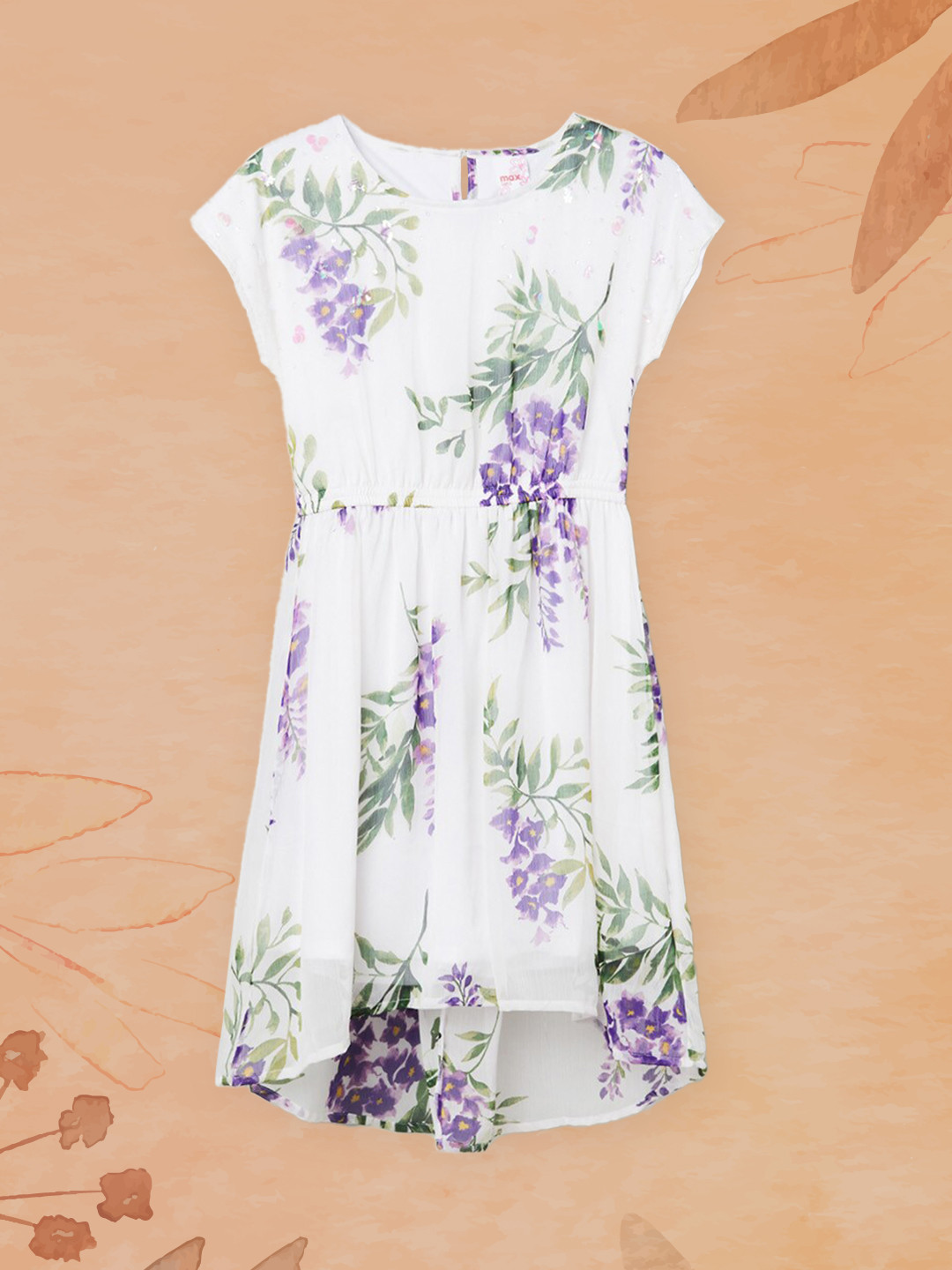 

max White & Purple Floral Velvet Midi Dress