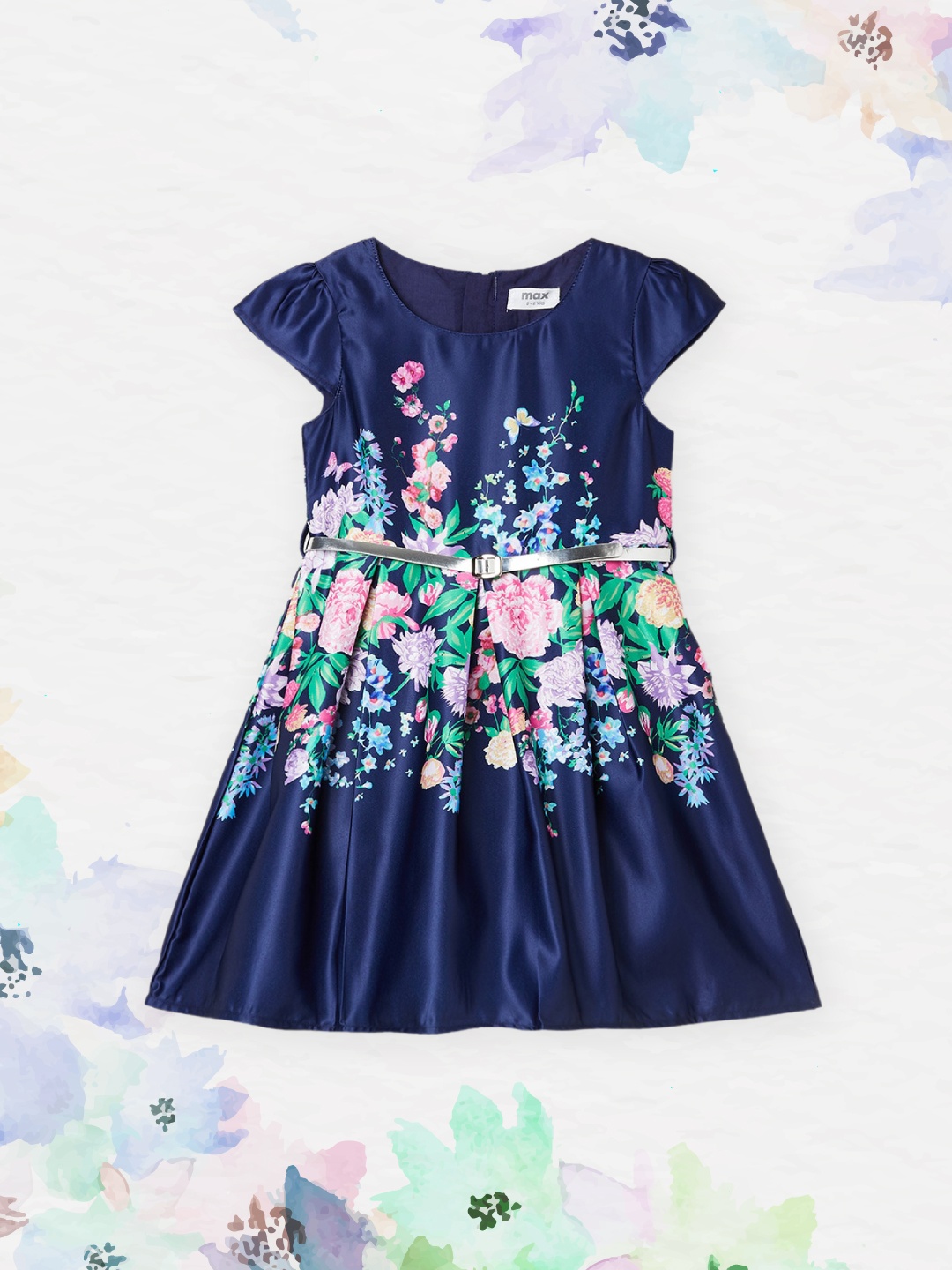 

max Navy Blue Floral Velvet Dress