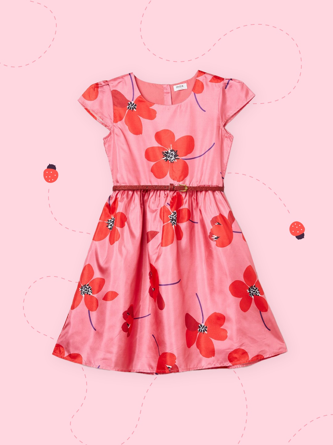 

max Peach-Coloured Floral Velvet Dress