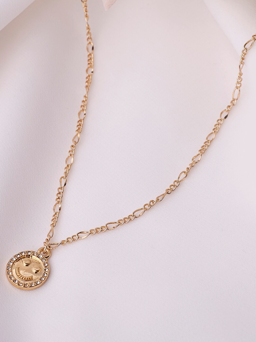 

Lilly & sparkle Gold-Toned Stone Necklace With Stone Stud Smiley Pendant