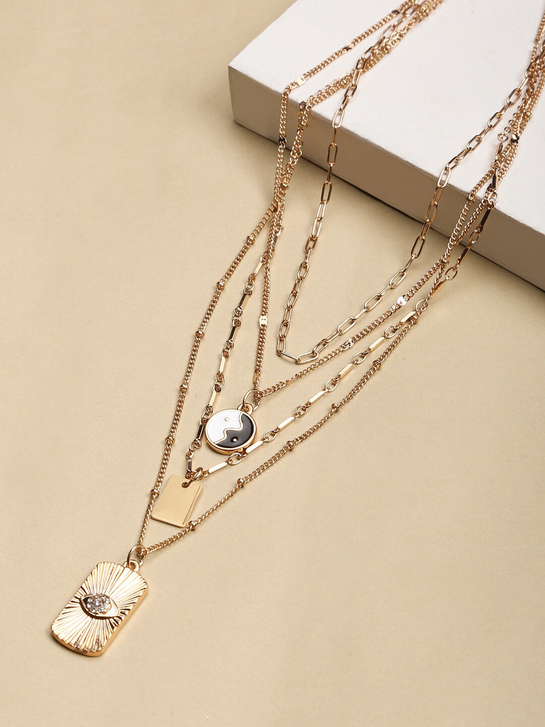 

Lilly & sparkle Gold-Toned Multi Layered Necklace with Earrings