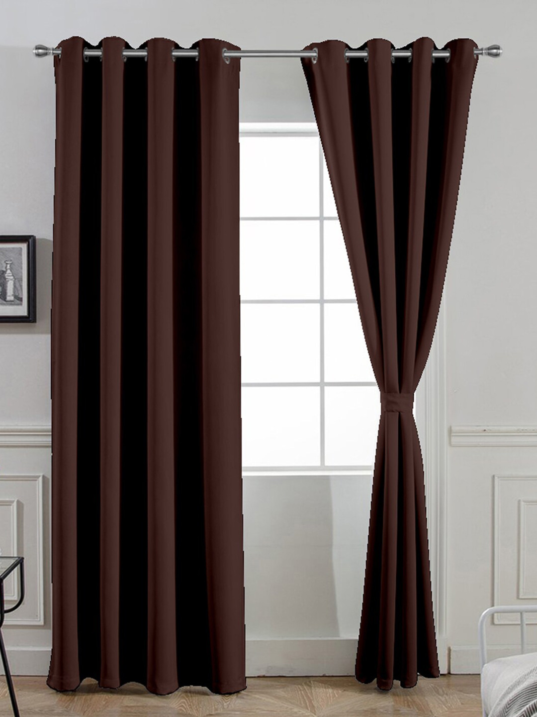 

Divine Casa Brown Solid Super Satin Blackout 7 Ft Set of 2 Black Out Door Curtain