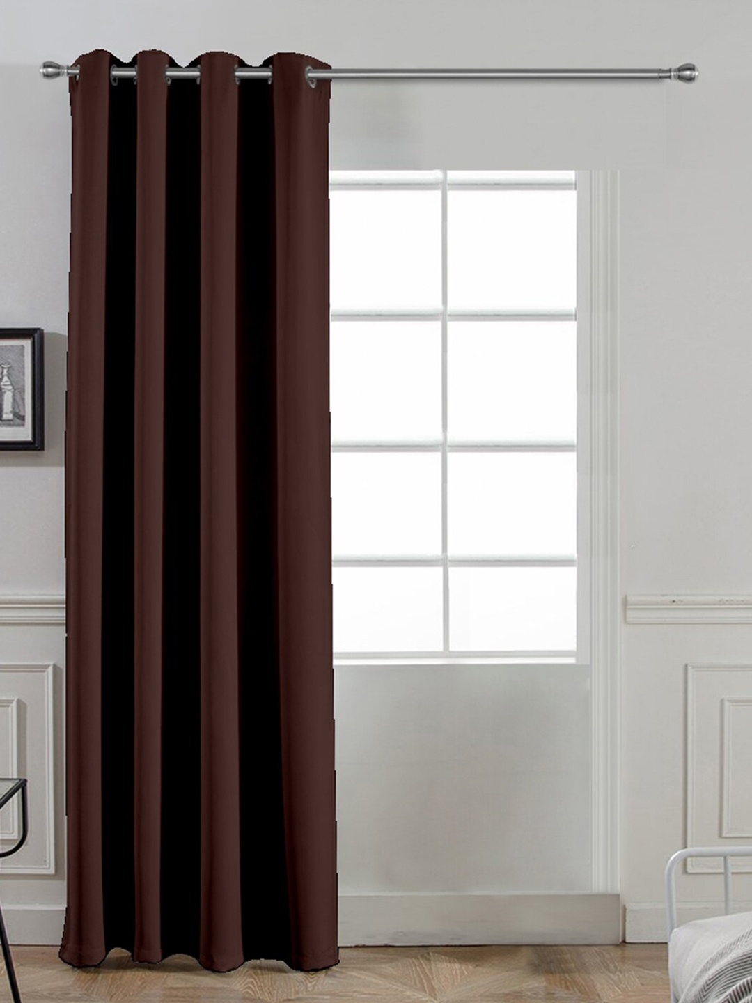 

Divine Casa Brown Single Solid Black Out Door Curtain