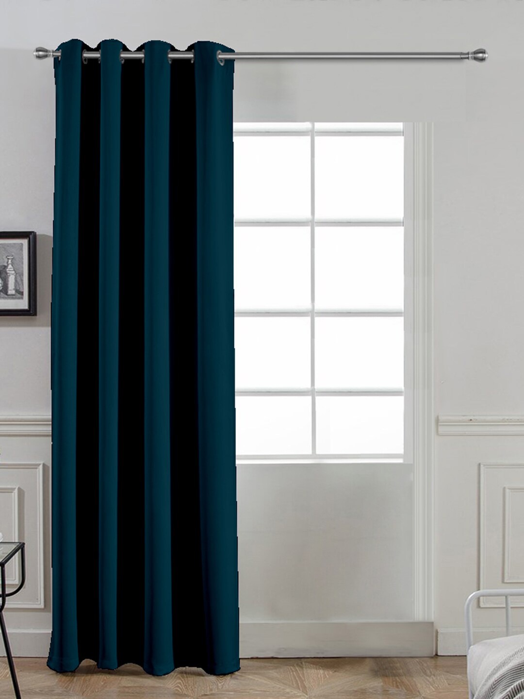 

Divine Casa Blue Single Solid Black Out Door Curtain