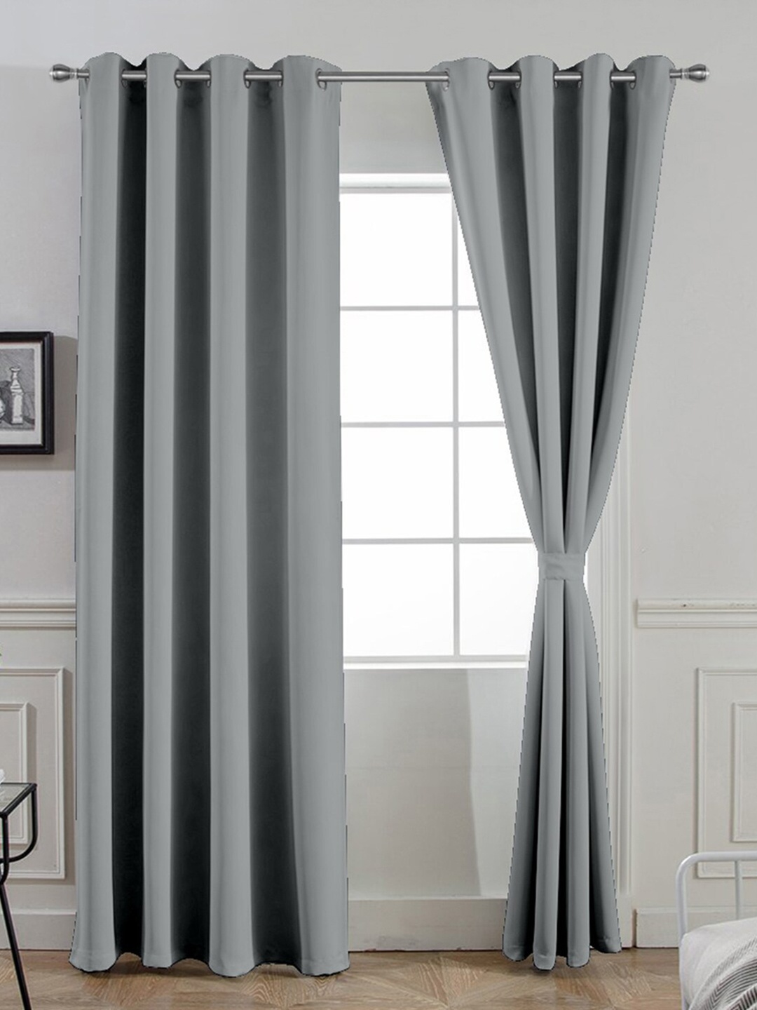 

Divine Casa Grey Solid Set of 2 Super Satin Black Out Door Curtain