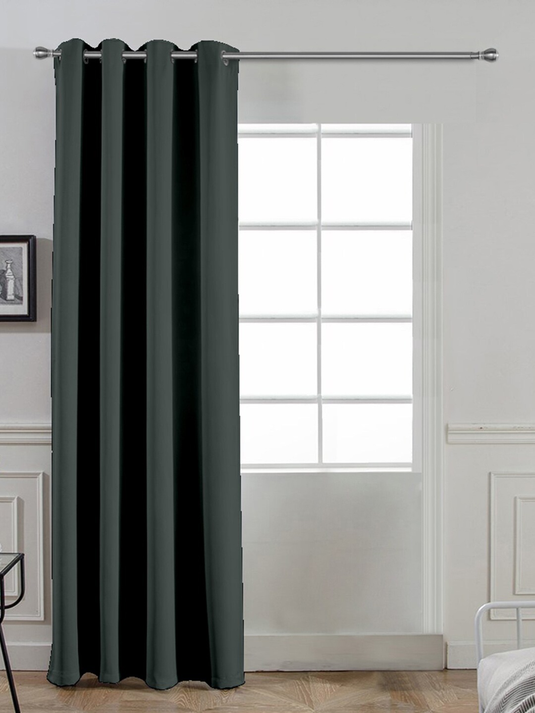 

Divine Casa Dark Grey Single Solid Satin Black Out Door Curtain