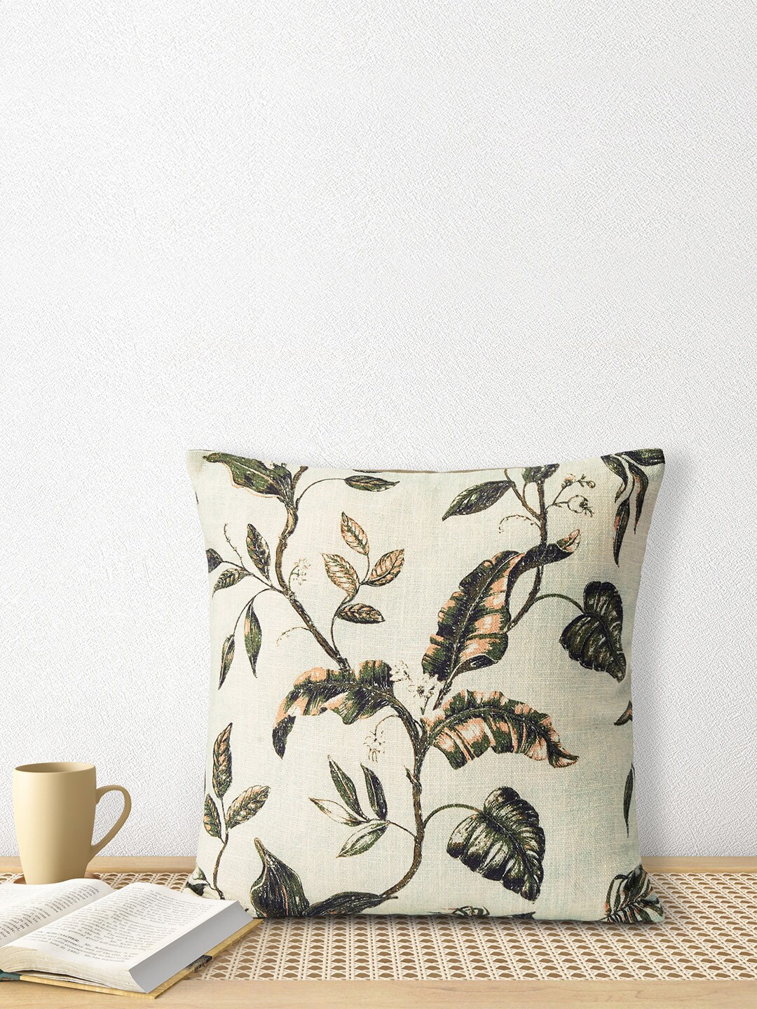 

Living scapes by Pantaloons Green & Cream-Coloured Floral Pure Cotton Square Cushion Cover