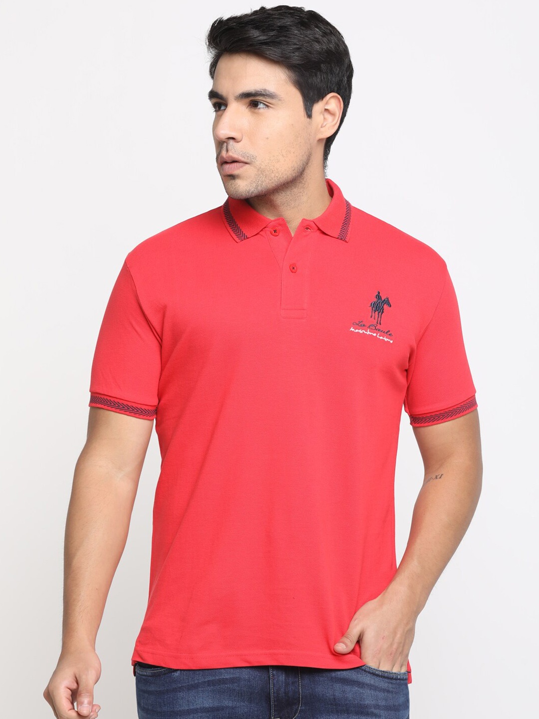 

Masculino Latino Men Red Cotton Polo Collar T-shirt