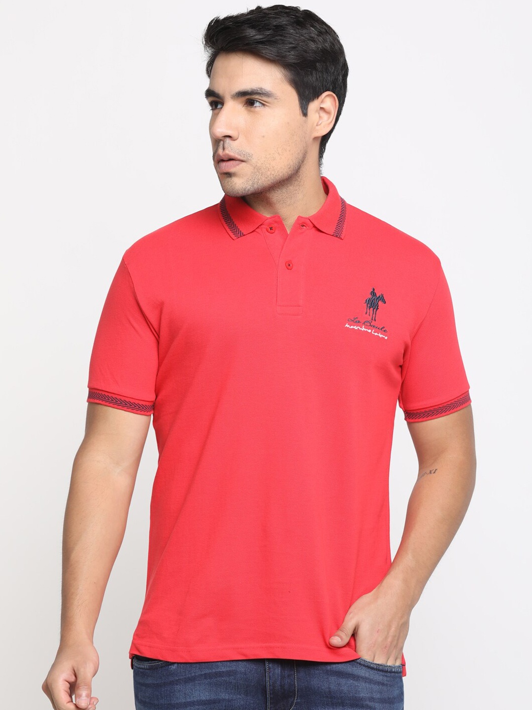 

Masculino Latino Men Red Polo Collar Cotton T-shirt