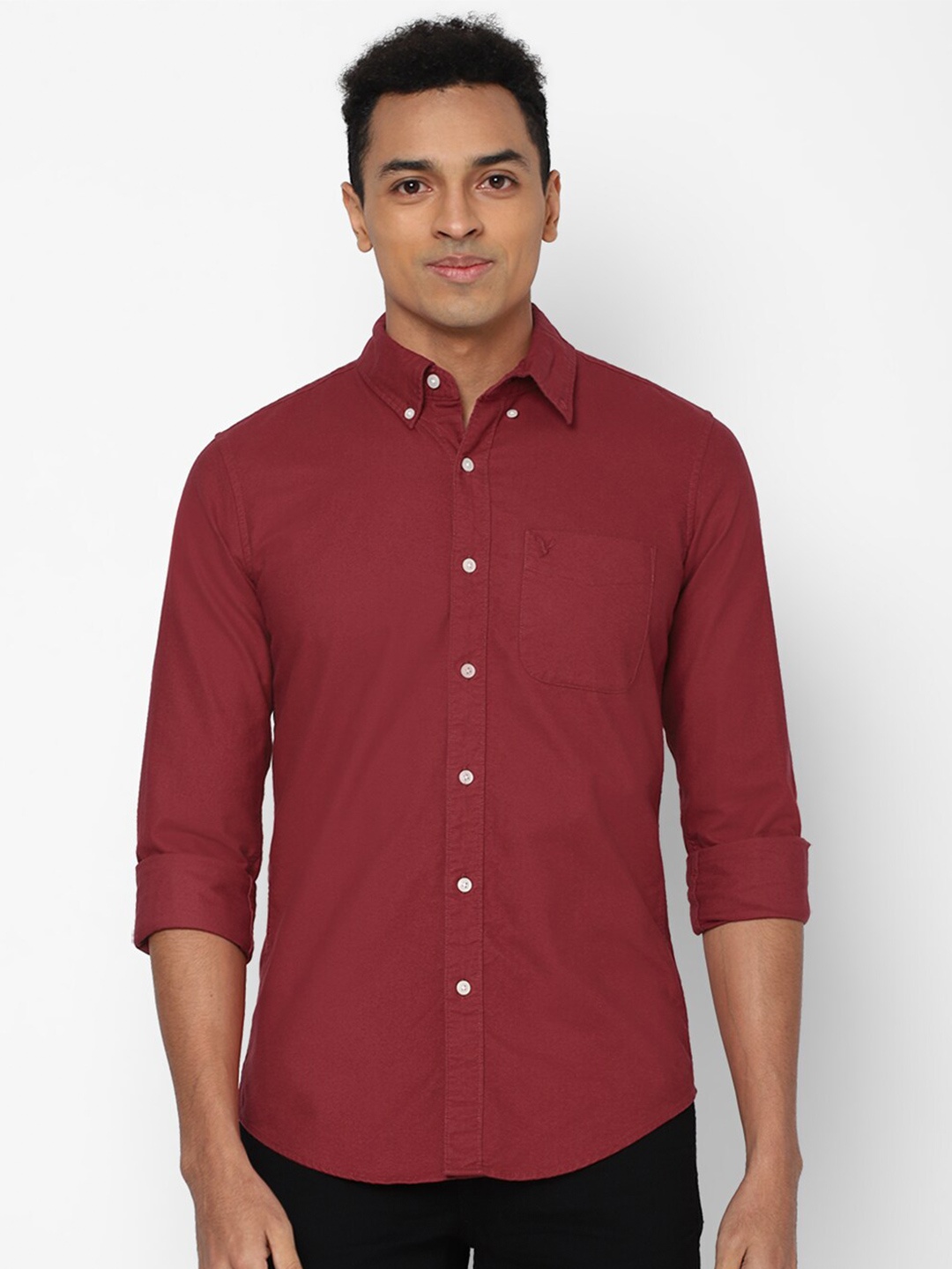 

AMERICAN EAGLE OUTFITTERS Men Maroon Slim Fit Button-Down Collar Pure Cotton Casual Shirt