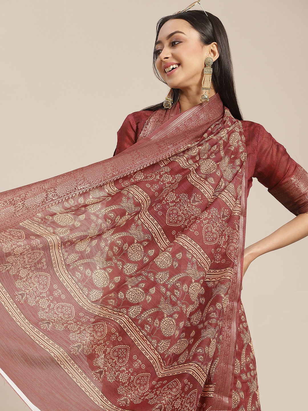 

RAJGRANTH Maroon Pure Linen Saree