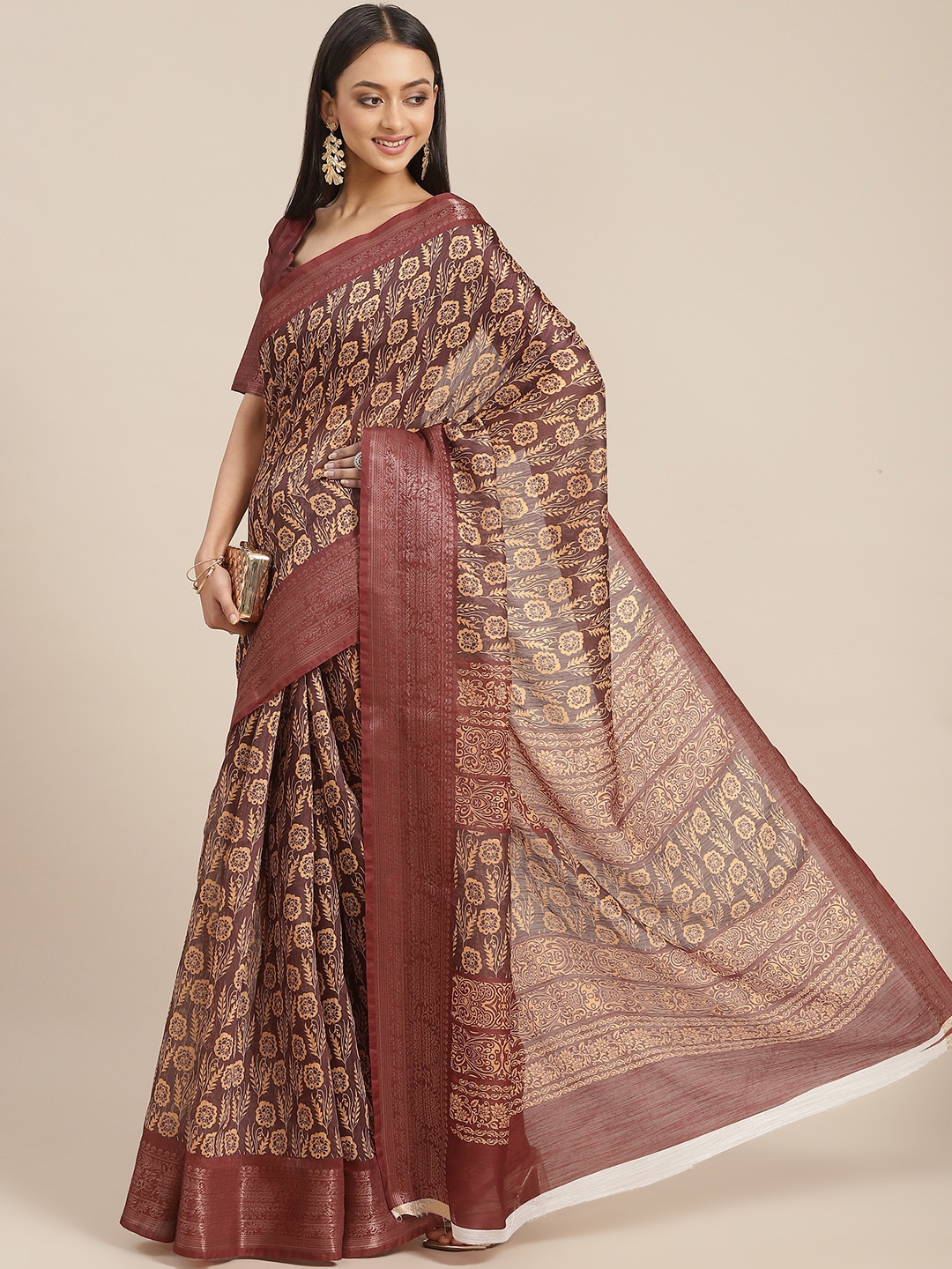 

RAJGRANTH Maroon Pure Linen Saree